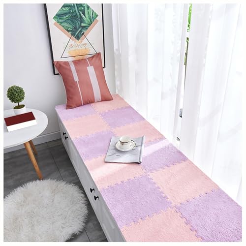12 Stück Waschbare Spielmatten for Den Heim-Puzzleboden, Puzzle-Teppiche In Quadratform, 12 X 12 Zoll Große, Ineinander Greifende Plüsch-Teppichfliesen(Pink+Purple,0.6cm) von NMVAWIPT