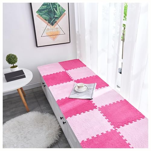 12 Stück Waschbare Spielmatten for Den Heim-Puzzleboden, Puzzle-Teppiche In Quadratform, 12 X 12 Zoll Große, Ineinander Greifende Plüsch-Teppichfliesen(Pink+Rose Red,0.6cm) von NMVAWIPT