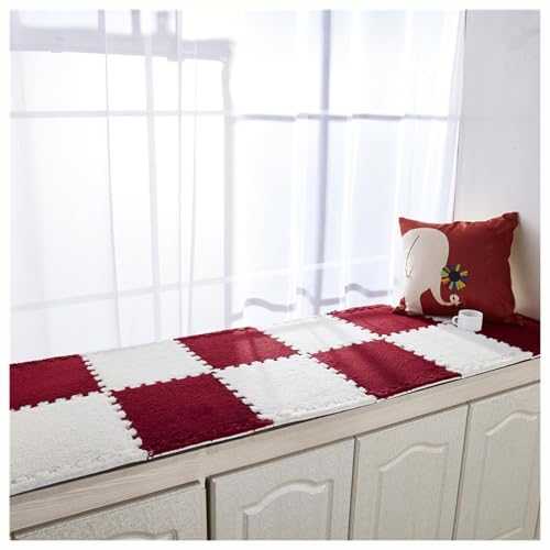 12 Stück Waschbare Spielmatten for Den Heim-Puzzleboden, Puzzle-Teppiche In Quadratform, 12 X 12 Zoll Große, Ineinander Greifende Plüsch-Teppichfliesen(Red+White,0.6cm) von NMVAWIPT