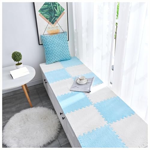 12 Stück Waschbare Spielmatten for Den Heim-Puzzleboden, Puzzle-Teppiche In Quadratform, 12 X 12 Zoll Große, Ineinander Greifende Plüsch-Teppichfliesen(White+Blue,1cm) von NMVAWIPT