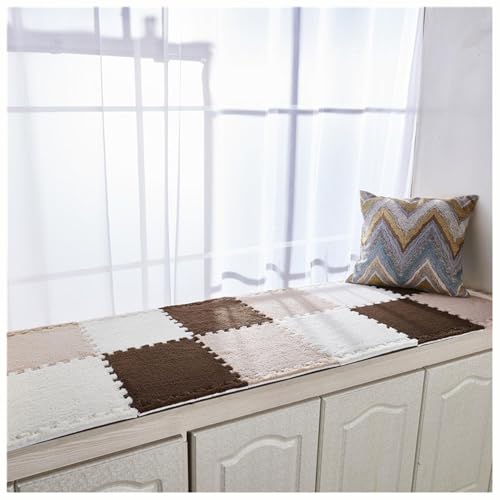 12 Stück Waschbare Spielmatten for Den Heim-Puzzleboden, Puzzle-Teppiche In Quadratform, 12 X 12 Zoll Große, Ineinander Greifende Plüsch-Teppichfliesen(White+Light Brown+Coffee,1cm) von NMVAWIPT