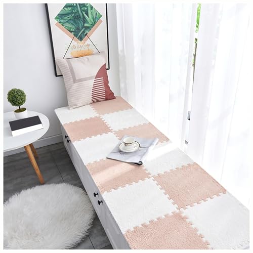 12 Stück Waschbare Spielmatten for Den Heim-Puzzleboden, Puzzle-Teppiche In Quadratform, 12 X 12 Zoll Große, Ineinander Greifende Plüsch-Teppichfliesen(White+Light Brown,0.6cm) von NMVAWIPT