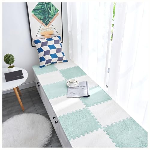 12 Stück Waschbare Spielmatten for Den Heim-Puzzleboden, Puzzle-Teppiche In Quadratform, 12 X 12 Zoll Große, Ineinander Greifende Plüsch-Teppichfliesen(White+Light Green,0.6cm) von NMVAWIPT