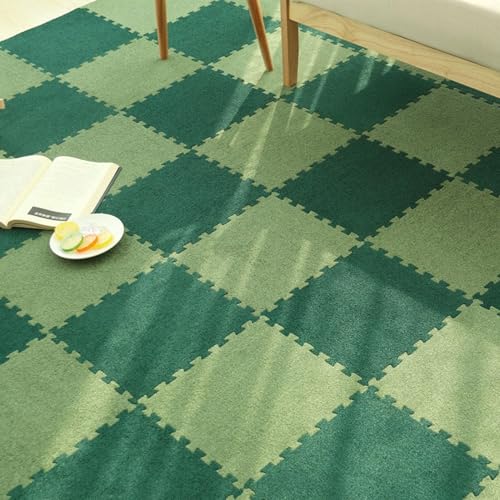 12 Stück rutschfeste, Waschbare, Flauschige, Weiche Puzzle-Schaumstoff-Teppichfliesen, Quadratische, Ineinander Greifende, Flauschige Bodenfliesenmatten, 30,5 X 30,5 cm(Light Green+Dark Green) von NMVAWIPT