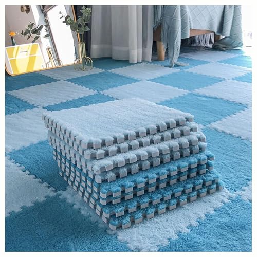 12-teilige Quadratische Puzzle-Spielmatte Aus Eva, 12 X 12 Zoll Große Plüschschaum-Bodenfliesen for Zimmerböden, Ineinander Greifende Teppichfliesen(Light Blue+Dark Blue,0.6cm) von NMVAWIPT