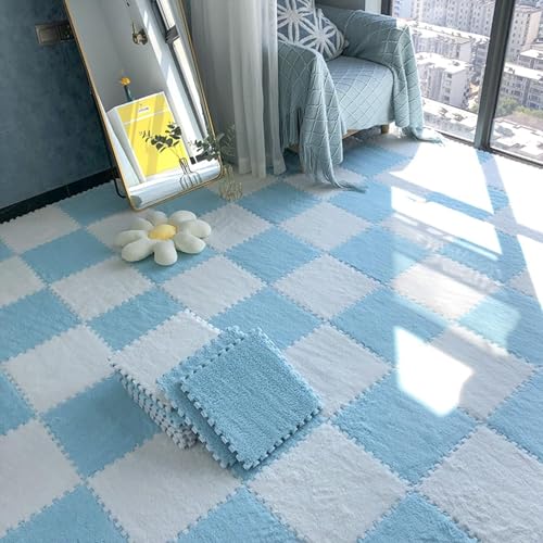 12-teilige Quadratische Puzzle-Spielmatte Aus Eva, 12 X 12 Zoll Große Plüschschaum-Bodenfliesen for Zimmerböden, Ineinander Greifende Teppichfliesen(Light Blue+White,1cm) von NMVAWIPT