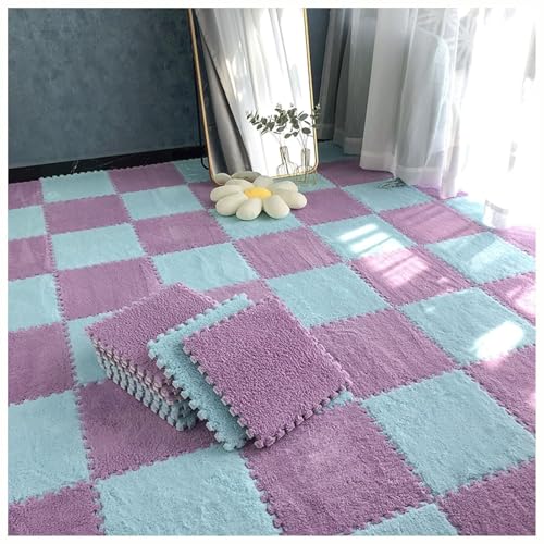 12-teilige Quadratische Puzzle-Spielmatte Aus Eva, 12 X 12 Zoll Große Plüschschaum-Bodenfliesen for Zimmerböden, Ineinander Greifende Teppichfliesen(Purple+Light Blue,0.6cm) von NMVAWIPT