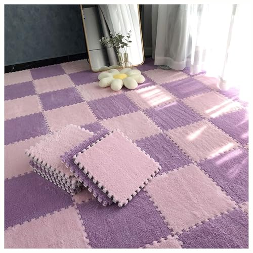 12-teilige Quadratische Puzzle-Spielmatte Aus Eva, 12 X 12 Zoll Große Plüschschaum-Bodenfliesen for Zimmerböden, Ineinander Greifende Teppichfliesen(Purple+Pink,0.6cm) von NMVAWIPT