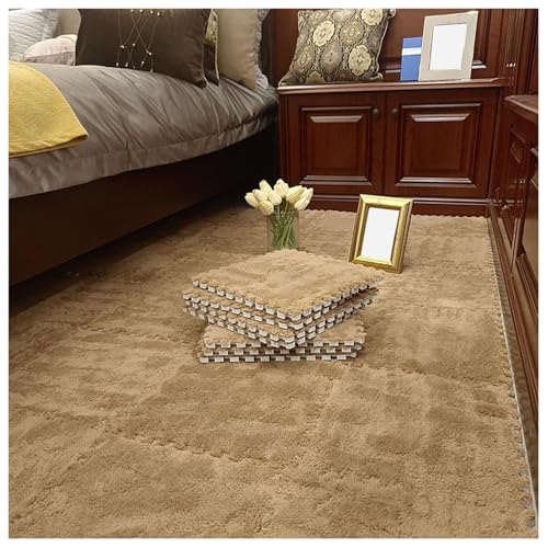 12-teiliger Ineinander Greifender Puzzle-Teppich, Quadratische, Flauschige Spielmatte Aus Plüschschaum, Bodenfliesen, 12 X 12 X 0,4 Zoll, Weicher, Flauschiger Teppich(Dark Brown) von NMVAWIPT