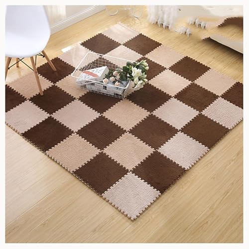 12-teiliger Plüschschaum-Teppich, 12x12 Zoll Große, Ineinander Greifende Quadrat-Fußmatten, Flauschiger Puzzle-Teppich, Verdickte Bodenfliesen, Spielmatte(Brown+Light Brown) von NMVAWIPT
