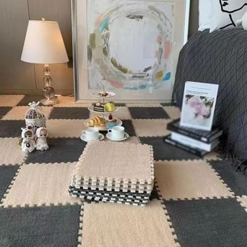 12"x12" Ineinandergreifende Schaumstoff-Teppichfliesen, Plüsch-Puzzle-Teppich, Weiche, rutschfeste Spielmatten-Bodenfliesen(Apricot+Gray,30PCS) von NMVAWIPT