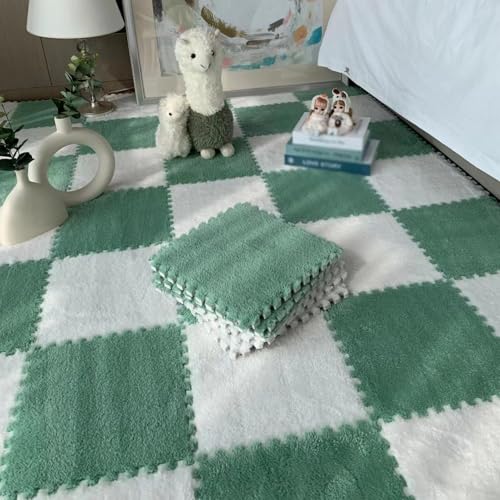 12"x12" Ineinandergreifende Schaumstoff-Teppichfliesen, Plüsch-Puzzle-Teppich, Weiche, rutschfeste Spielmatten-Bodenfliesen(Mint Green+White,8PCS) von NMVAWIPT