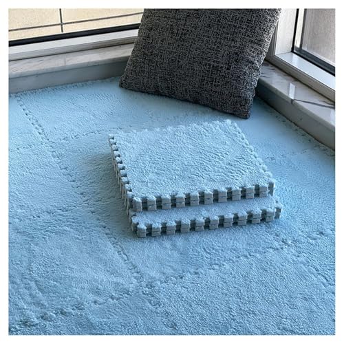 120-teiliger Plüsch-Puzzle-Teppich Aus Schaumstoff, 30 X 30 X 1 cm, Quadratische Spielmatte for Schlafzimmer Und Wohnzimmer, Weiche Ineinander Greifende Teppichmatten(Blue) von NMVAWIPT