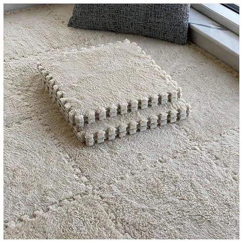 120-teiliger Plüsch-Puzzle-Teppich Aus Schaumstoff, 30 X 30 X 1 cm, Quadratische Spielmatte for Schlafzimmer Und Wohnzimmer, Weiche Ineinander Greifende Teppichmatten(Light Brown) von NMVAWIPT
