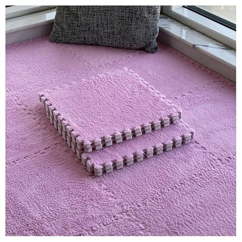 120-teiliger Plüsch-Puzzle-Teppich Aus Schaumstoff, 30 X 30 X 1 cm, Quadratische Spielmatte for Schlafzimmer Und Wohnzimmer, Weiche Ineinander Greifende Teppichmatten(Pink) von NMVAWIPT