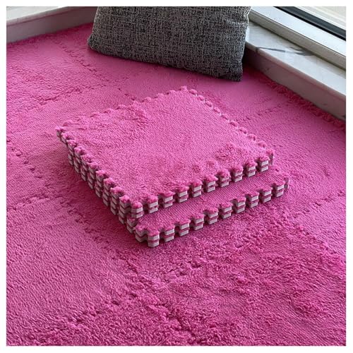 120-teiliger Plüsch-Puzzle-Teppich Aus Schaumstoff, 30 X 30 X 1 cm, Quadratische Spielmatte for Schlafzimmer Und Wohnzimmer, Weiche Ineinander Greifende Teppichmatten(Rose Red) von NMVAWIPT