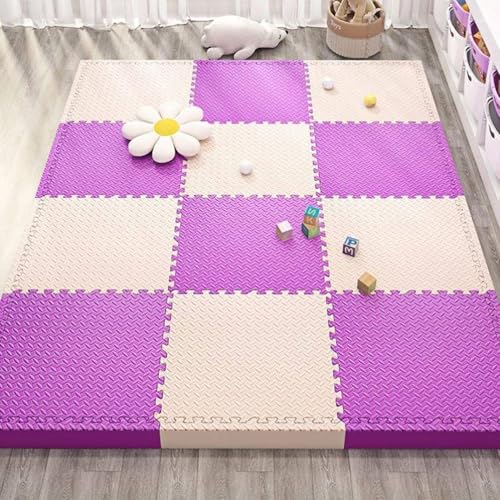 20 Stück 12 X 12 X 1 Zoll Extra Dicke Ineinander Greifende Schaumstoff-Bodenfliesen, Weiche Schaumstoff-Bodenpolsterung, Puzzle-Spielmatte(Beige+Purple) von NMVAWIPT