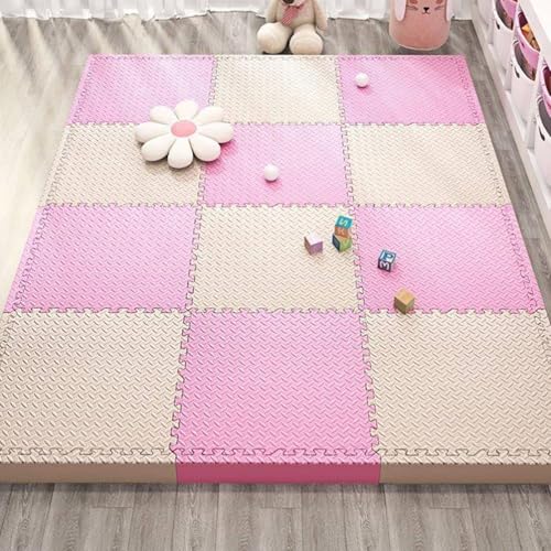 20 Stück 12 X 12 X 1 Zoll Extra Dicke Ineinander Greifende Schaumstoff-Bodenfliesen, Weiche Schaumstoff-Bodenpolsterung, Puzzle-Spielmatte(Beige+pink) von NMVAWIPT