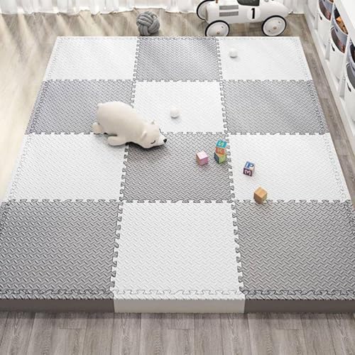 20 Stück 12 X 12 X 1 Zoll Extra Dicke Ineinander Greifende Schaumstoff-Bodenfliesen, Weiche Schaumstoff-Bodenpolsterung, Puzzle-Spielmatte(Gray+White) von NMVAWIPT