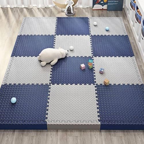 20 Stück 12 X 12 X 1 Zoll Extra Dicke Ineinander Greifende Schaumstoff-Bodenfliesen, Weiche Schaumstoff-Bodenpolsterung, Puzzle-Spielmatte(Navy Blue+Gray) von NMVAWIPT