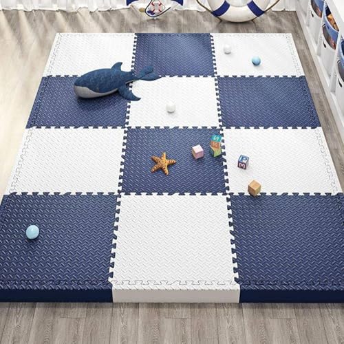 20 Stück 12 X 12 X 1 Zoll Extra Dicke Ineinander Greifende Schaumstoff-Bodenfliesen, Weiche Schaumstoff-Bodenpolsterung, Puzzle-Spielmatte(Navy Blue+White) von NMVAWIPT