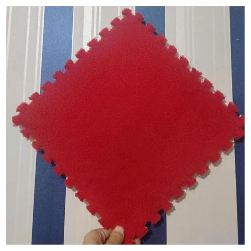 20 Stück Ineinander Greifende Teppich-Puzzlefliesen, 30 X 30 cm, Quadratische Plüschschaum-Bodenfliesenmatte, Schalldichte Teppichfliesen for Schlafzimmer(Red) von NMVAWIPT