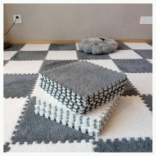 20 Stück Ineinander Greifende Teppichfliesen Aus Plüsch-Eva-Schaum, Flauschige Puzzle-Teppiche, Quadratisch, 30 cm, Schaumstoff-Spielmatte, Schutzboden von NMVAWIPT