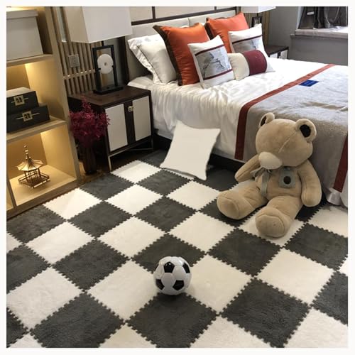 20 Stück Quadratische, Flauschige Ineinandergreifende Teppichfliesen for Wohnzimmer, Schlafzimmer, Bodenmatte Aus Plüsch-Puzzleschaum(Gray+White) von NMVAWIPT