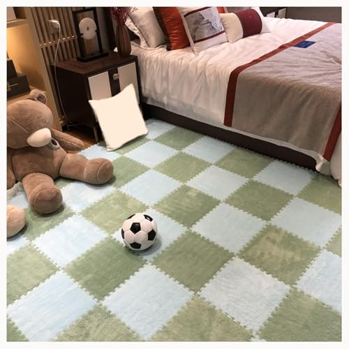 20 Stück Quadratische, Flauschige Ineinandergreifende Teppichfliesen for Wohnzimmer, Schlafzimmer, Bodenmatte Aus Plüsch-Puzzleschaum(Green+Light Blue) von NMVAWIPT