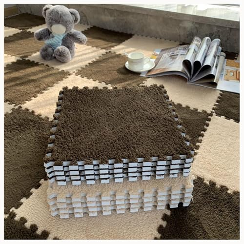 20 Stück Weiche, Flauschige Ineinander Greifende Teppichfliesen for Selbermachen, Plüsch-Puzzle, Quadratisch, Waschbar, Schaumstoff-Bodenmattenfliesen(Dark Coffee+Coffee) von NMVAWIPT