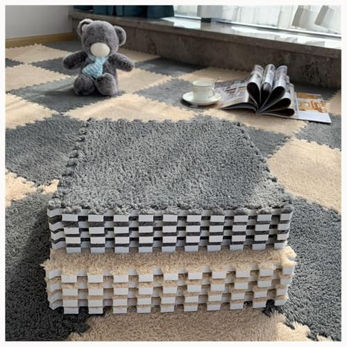 20 Stück Weiche, Flauschige Ineinander Greifende Teppichfliesen for Selbermachen, Plüsch-Puzzle, Quadratisch, Waschbar, Schaumstoff-Bodenmattenfliesen(Dark Gray+Coffee) von NMVAWIPT