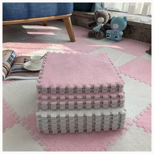 20 Stück Weiche, Flauschige Ineinander Greifende Teppichfliesen for Selbermachen, Plüsch-Puzzle, Quadratisch, Waschbar, Schaumstoff-Bodenmattenfliesen(Pink+White) von NMVAWIPT