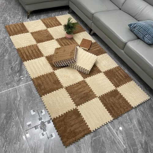 20-teilige Verdickte Ineinander Greifende Bodenmatte, 12 X 12 Zoll Quadratische rutschfeste Puzzle-Teppiche Aus Schaumstoff for Selbermachen, Weicher Plüsch-Spielteppich(Apricot+Coffee) von NMVAWIPT
