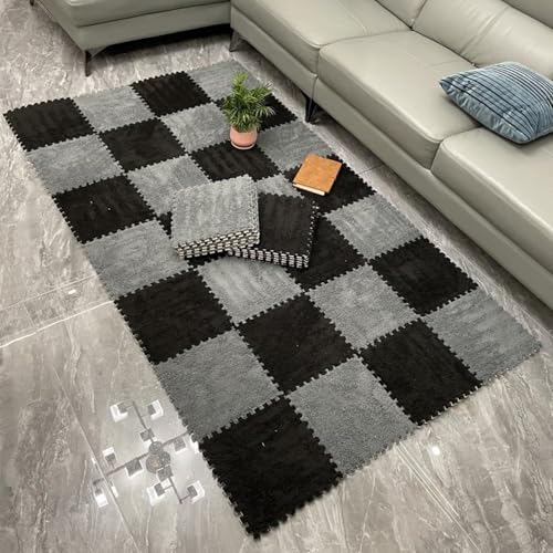 20-teilige Verdickte Ineinander Greifende Bodenmatte, 12 X 12 Zoll Quadratische rutschfeste Puzzle-Teppiche Aus Schaumstoff for Selbermachen, Weicher Plüsch-Spielteppich(Gray+Black) von NMVAWIPT