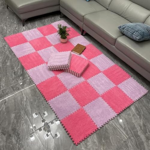 20-teilige Verdickte Ineinander Greifende Bodenmatte, 12 X 12 Zoll Quadratische rutschfeste Puzzle-Teppiche Aus Schaumstoff for Selbermachen, Weicher Plüsch-Spielteppich(Rose Red+Purple) von NMVAWIPT