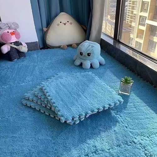 20-teiliges Plüsch-Puzzle, rutschfeste Schaumstoff-Bodenmatte, 11,8 X 11,8 Zoll Mit Rand, Spielmatte, Weicher Teppich, Spielmatte for Das Zimmer(Blue) von NMVAWIPT
