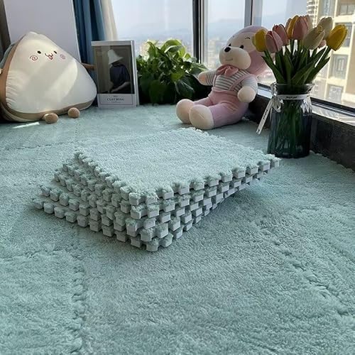 20-teiliges Plüsch-Puzzle, rutschfeste Schaumstoff-Bodenmatte, 11,8 X 11,8 Zoll Mit Rand, Spielmatte, Weicher Teppich, Spielmatte for Das Zimmer(Green) von NMVAWIPT
