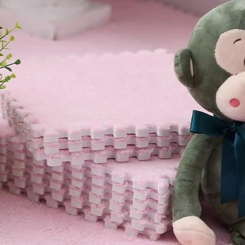 20-teiliges Plüsch-Puzzle, rutschfeste Schaumstoff-Bodenmatte, 11,8 X 11,8 Zoll Mit Rand, Spielmatte, Weicher Teppich, Spielmatte for Das Zimmer(Pink) von NMVAWIPT