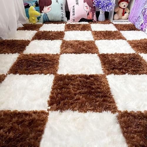 20-teiliges Plüsch-Puzzle-Bodenmatten-Set Aus Schaumstoff, rutschfeste Fliesen, Mit Rand, Spielmatte, 11,8 X 11,8 Zoll, Extra Lange, Flauschige Matte(White+Brown) von NMVAWIPT
