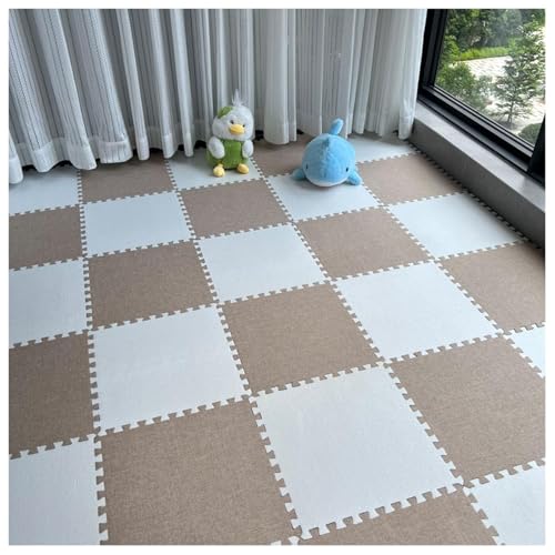 200 Stück Ineinander Greifende Eva-Schaumstoffmatten, Baumwoll- Und Leinendecke, 30 cm Große Puzzle-Teppichquadrate for Das Spielzimmer Zu Hause, 10 Mm Dick(Light Brown+White) von NMVAWIPT