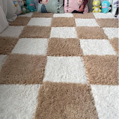 24 Stück Ineinandergreifende Bodenteppichmatten Aus Verdicktem Plüschschaum, Flauschige Quadratische Puzzle-Schaumstoff-Teppichfliesen 12 X 12 Zoll Mit Kanten(Apricot+White) von NMVAWIPT
