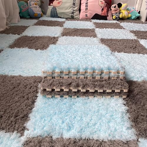 24 Stück Ineinandergreifende Bodenteppichmatten Aus Verdicktem Plüschschaum, Flauschige Quadratische Puzzle-Schaumstoff-Teppichfliesen 12 X 12 Zoll Mit Kanten(Dark Curry+Blue) von NMVAWIPT