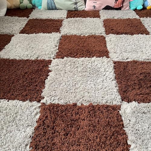 24 Stück Ineinandergreifende Bodenteppichmatten Aus Verdicktem Plüschschaum, Flauschige Quadratische Puzzle-Schaumstoff-Teppichfliesen 12 X 12 Zoll Mit Kanten(Dark Curry+Grey) von NMVAWIPT
