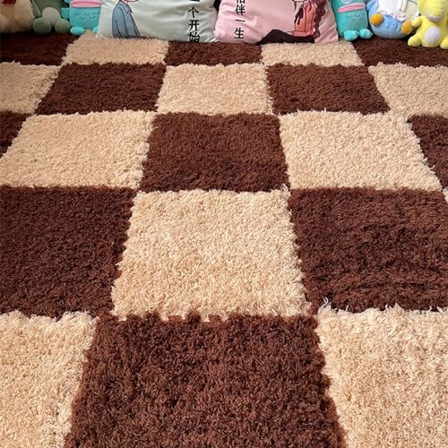 24 Stück Ineinandergreifende Bodenteppichmatten Aus Verdicktem Plüschschaum, Flauschige Quadratische Puzzle-Schaumstoff-Teppichfliesen 12 X 12 Zoll Mit Kanten(Dark Curry+Light Curry) von NMVAWIPT