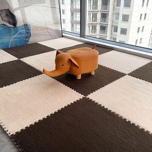 24 Stück Puzzle-ineinander Greifende Plüsch-Teppichfliesen, Quadratische, Flauschige Schaumstofffliesen-Teppiche, Flächenteppich-Spielmatte Fürs Zimmer(Apricot+Dark Brown,30x30x0.6cm) von NMVAWIPT