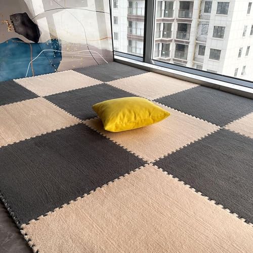 24 Stück Puzzle-ineinander Greifende Plüsch-Teppichfliesen, Quadratische, Flauschige Schaumstofffliesen-Teppiche, Flächenteppich-Spielmatte Fürs Zimmer(Gray+Apricot,30x30x0.6cm) von NMVAWIPT