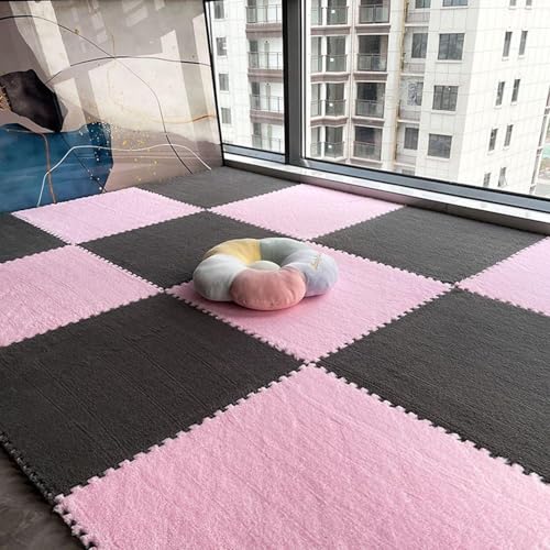 24 Stück Puzzle-ineinander Greifende Plüsch-Teppichfliesen, Quadratische, Flauschige Schaumstofffliesen-Teppiche, Flächenteppich-Spielmatte Fürs Zimmer(Gray+Pink,30x30x0.6cm) von NMVAWIPT