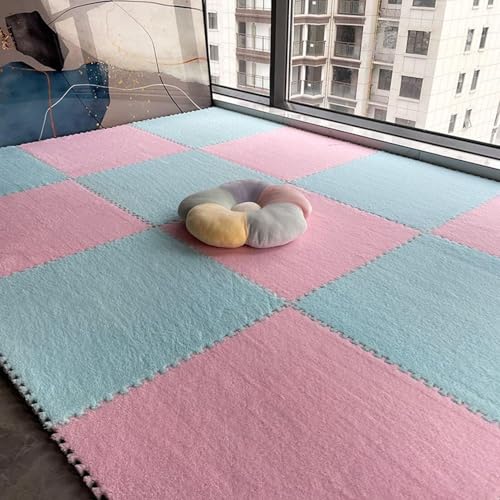 24 Stück Puzzle-ineinander Greifende Plüsch-Teppichfliesen, Quadratische, Flauschige Schaumstofffliesen-Teppiche, Flächenteppich-Spielmatte Fürs Zimmer(Pink+Blue,30x30x0.6cm) von NMVAWIPT