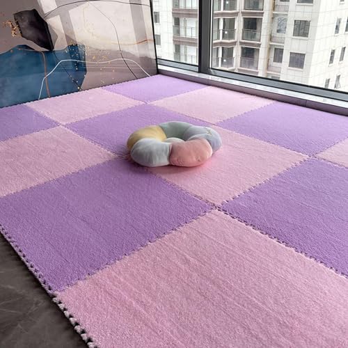 24 Stück Puzzle-ineinander Greifende Plüsch-Teppichfliesen, Quadratische, Flauschige Schaumstofffliesen-Teppiche, Flächenteppich-Spielmatte Fürs Zimmer(Pink+Purple,30x30x0.6cm) von NMVAWIPT