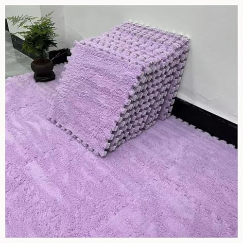 30 Stück 0,4 Zoll Dicke, Zottelige, Ineinandergreifende Schaumstoff-Teppichfliesen Mit Rand, Flauschige, rutschfeste Eva-Puzzle-Bodenfliesen(Purple) von NMVAWIPT